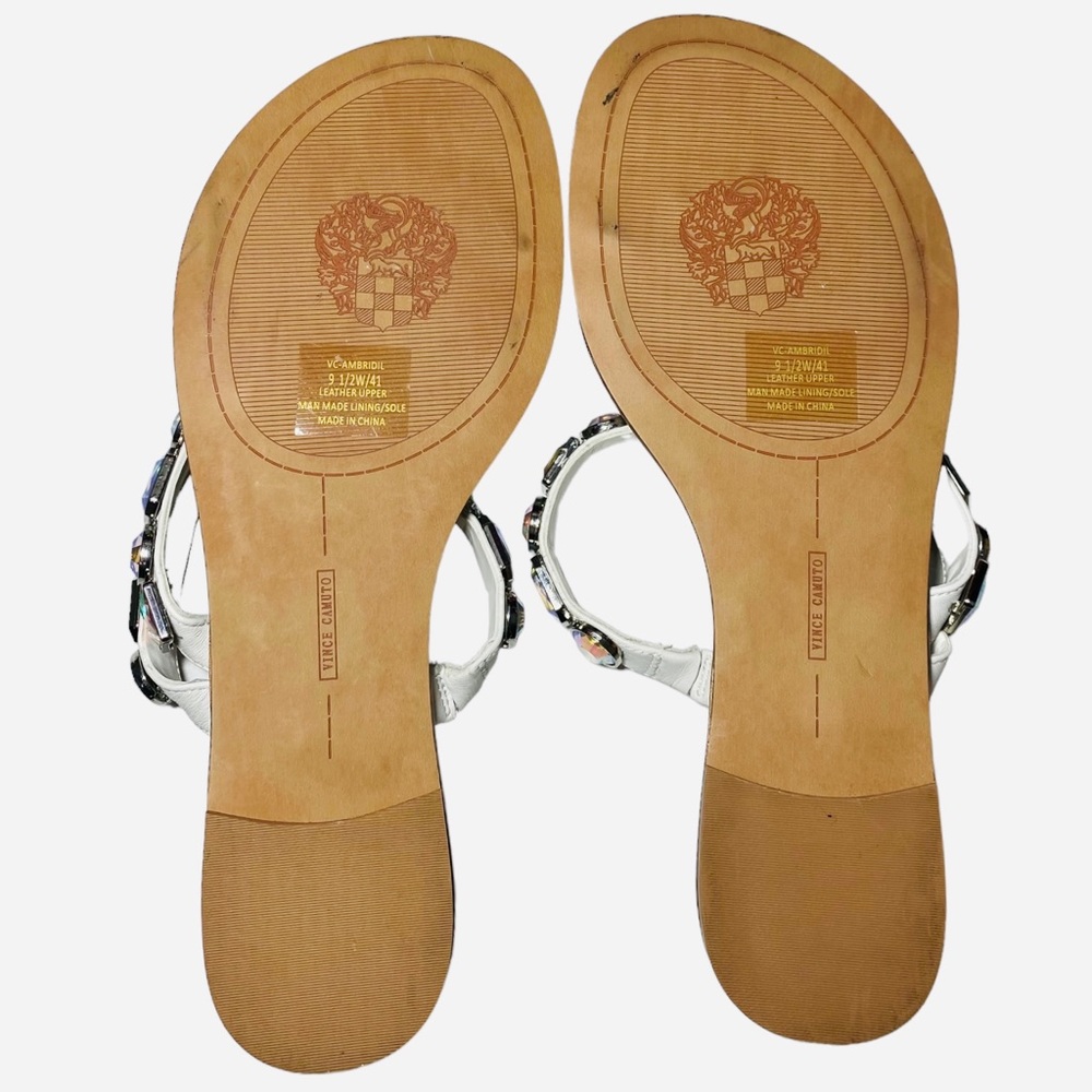 Vince Camuto Bejeweled Sandals Ambridil White Leathers shoes Toe Loop - Picture 10 of 10